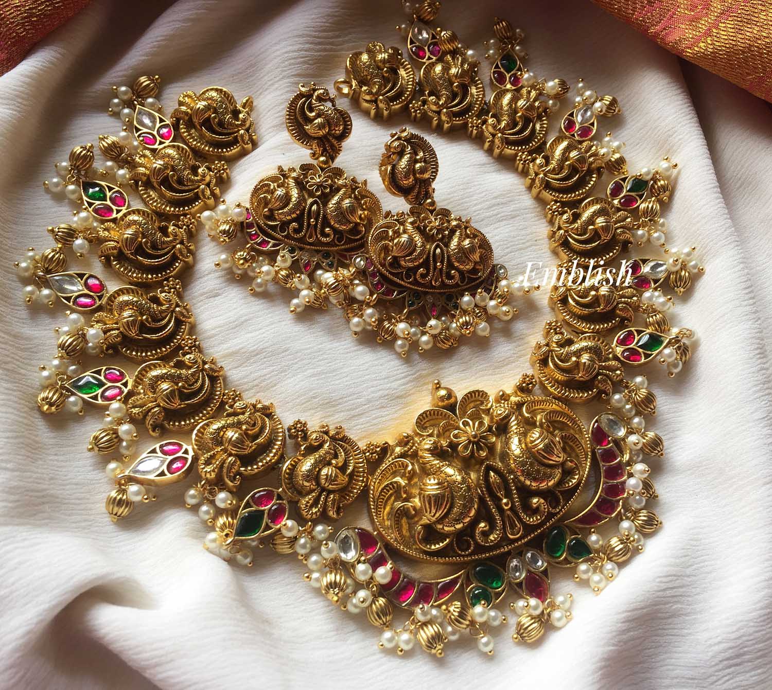 Kundan Jadau Antique Gold alike Annam Dual beads Neckpiece